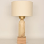 Peona Kelo Drum Table Lamp - White Alabaster / Ecru Cotton