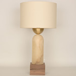 Peona Kelo Drum Table Lamp - White Alabaster / Ecru Cotton