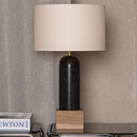 Pura Kelo Drum Table Lamp - Black Marble / Ecru Cotton