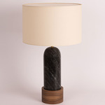 Pura Kelo Drum Table Lamp - Black Marble / Ecru Cotton