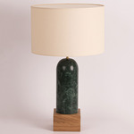 Pura Kelo Drum Table Lamp - Green Marble / Ecru Cotton