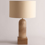 Pura Kelo Drum Table Lamp - Tobacco Alabaster / Ecru Cotton