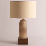 Pura Kelo Drum Table Lamp - Tobacco Alabaster / Ecru Cotton