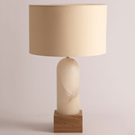 Pura Kelo Drum Table Lamp - White Alabaster / Ecru Cotton