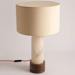 Pura Kelo Drum Table Lamp - White Alabaster / Ecru Cotton