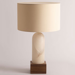 Pura Kelo Drum Table Lamp - White Alabaster / Ecru Cotton