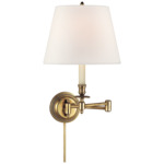 Candle Stick Swing-arm Plug-in Wall Sconce - Hand Rubbed Antique Brass / Linen