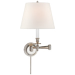Candle Stick Swing-arm Plug-in Wall Sconce - Polished Nickel / Linen