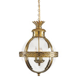 Crown Top Banded Globe Pendant - Antique Burnished Brass / Clear