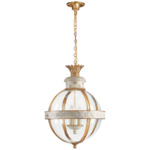 Crown Top Banded Globe Pendant - Antique White / Clear