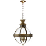 Crown Top Banded Globe Pendant - Bronze / Antique Brass / Clear