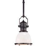 Country Industrial Pendant - White Glass / Bronze