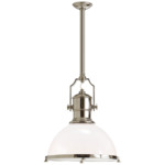 Country Industrial Pendant - White Glass / Polished Nickel