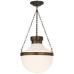 Modern Schoolhouse Pendant - Antique Brass with Verde / White