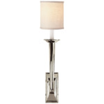 French Deco Horn Wall Sconce - Polished Nickel / Linen