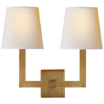 Square Tube Double Wall Sconce - Hand-Rubbed Antique Brass / Natural Paper