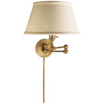 Boston Swing-arm Plug-in Wall Sconce - Hand Rubbed Antique Brass / Linen