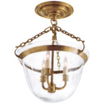Country Bell Jar Semi Flush Ceiling Light - Antique-Burnished Brass / Clear