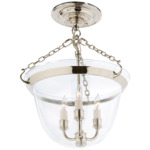 Country Bell Jar Semi Flush Ceiling Light - Polished Nickel / Clear