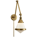 Gale Swing Arm Plug-in Wall Sconce - Hand Rubbed Antique Brass / White Glass