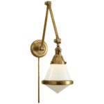 Gale Swing Arm Plug-in Wall Sconce - Hand-Rubbed Antique Brass / White Glass