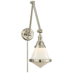 Gale Swing Arm Plug-in Wall Sconce - Polished Nickel / White Glass
