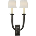 French Double Deco Horn Wall Sconce - Bronze / Linen