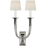 French Double Deco Horn Wall Sconce - Polished Nickel / Linen
