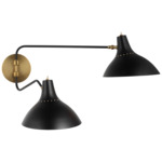 Charlton Double Arm Plug-in Wall Sconce - Brass / Black
