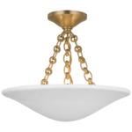 Mollino Semi Flush Ceiling Light - Hand-Rubbed Antique Brass / Plaster White