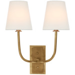 Hulton Double Wall Sconce - Hand-Rubbed Antique Brass / Linen