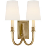 Modern Library Double Wall Sconce - Hand-Rubbed Antique Brass / Linen