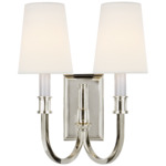Modern Library Double Wall Sconce - Polished Nickel / Linen