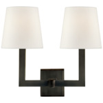Square Tube Double Wall Sconce - Bronze / Linen