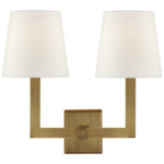 Square Tube Double Wall Sconce - Hand-Rubbed Antique Brass / Linen