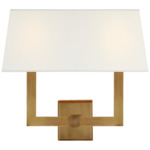 Square Tube Rectangular Shade Double Wall Sconce - Hand-Rubbed Antique Brass / Linen