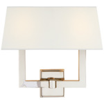 Square Tube Rectangular Shade Double Wall Sconce - Polished Nickel / Linen