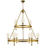 Classic Two Tier Chandelier - Hand Rubbed Antique Brass / Linen