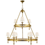Classic Two Tier Chandelier - Hand-Rubbed Antique Brass / Linen