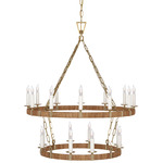 Darlana Wrapped Two Tiered Chandelier - Antique-Burnished Brass / Rattan