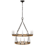Darlana Wrapped Two Tiered Chandelier - Aged Iron / Rattan