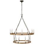 Darlana Wrapped Two Tiered Chandelier - Aged Iron / Rattan