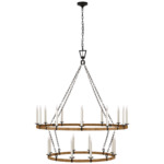 Darlana Wrapped Two Tiered Chandelier - Aged Iron / Rattan