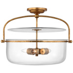 Lorford Lantern Semi Flush Ceiling Light - Gilded Iron / Clear