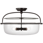 Lorford Lantern Semi Flush Ceiling Light - Aged Iron / Clear