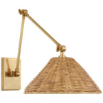 Wimberley Double Swing Arm Wall Light - Soft Brass / Natural Wicker