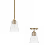 Baker Dual Mount Pendant - Aged Brass / Clear Seeded