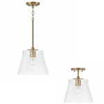 Baker Dual Mount Pendant - Aged Brass / Clear Seeded