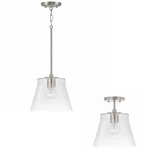 Baker Dual Mount Pendant - Brushed Nickel / Clear Seeded