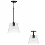 Baker Dual Mount Pendant - Matte Black / Clear Seeded